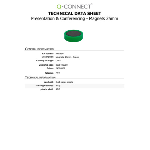 Magneti per lavagne bianche 25 mm Q-Connect verde - conf. 10 pz - KF02641